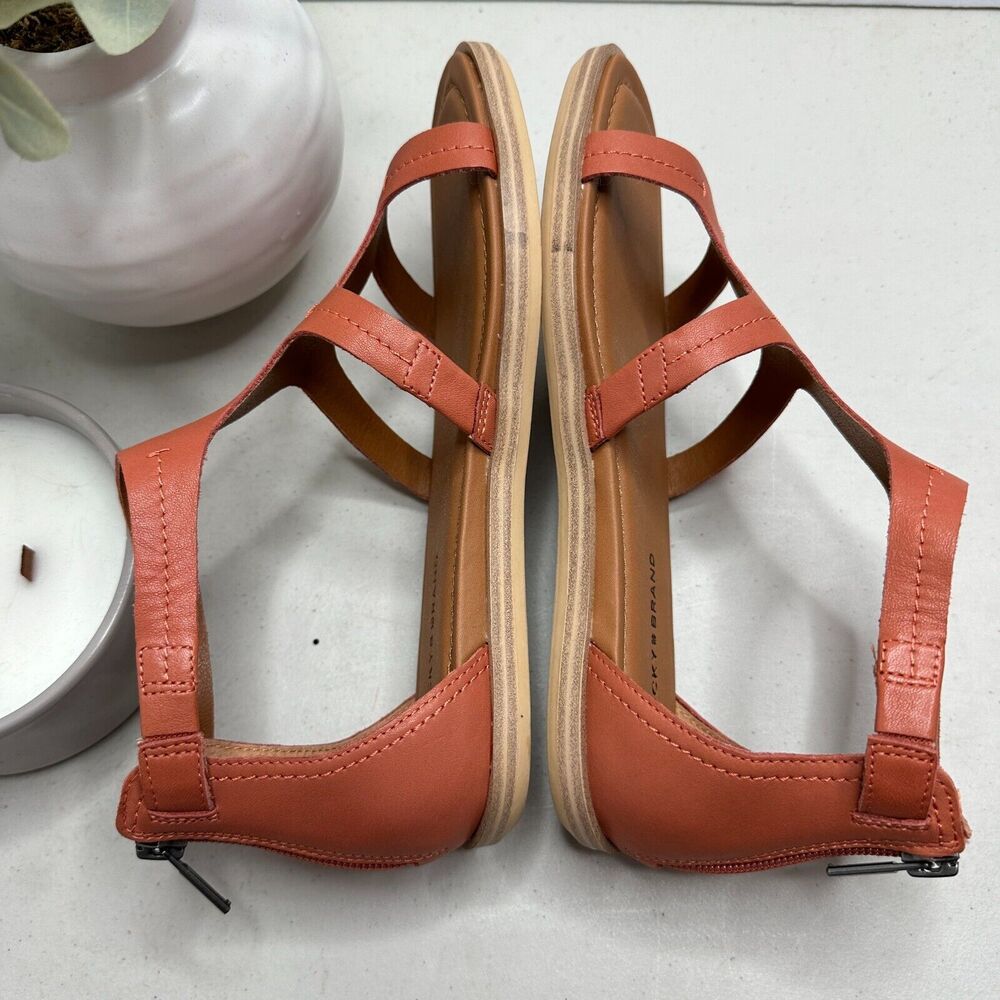 New Lucky Brand Nayda Caged Leather Flat Sandals Eco Red Women 6.5 NWOB Zip - Picture 6 of 8